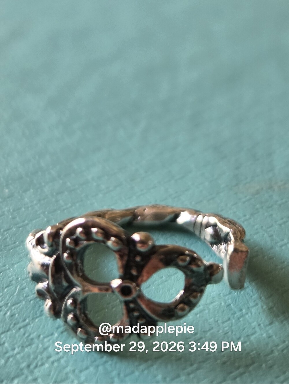 Sterling Silver Floral Openwork Adjustable Spoon Ring Hand Crafted #143